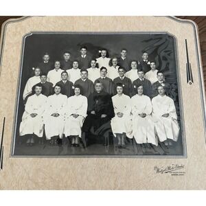 Antique Class Photo Elementary School Children Catholic‎ School Priest Teacher